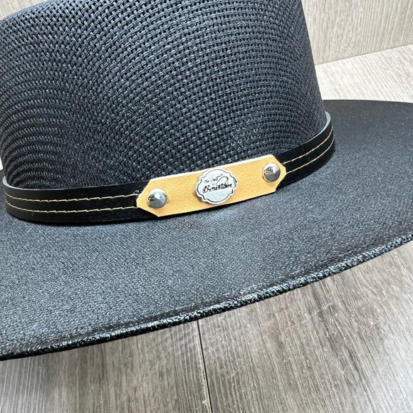 The Old Beristain Western Flat Top Cowboy Hat Wide Brim Straw Luxury Style Black - Picture 6 of 10